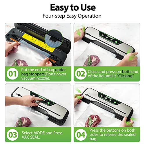 Automatic Food Vacuum Sealer Machine | Aeitto® 80KPa 8-In-1 Food Vacuum Saver with Starter Kits | 15 Bags, Pulse Function, Moist&Dry Mode and External VAC for Jars and Containers | Build-in Cutter | LED Indicator | Easy to Clean | Sous Vide