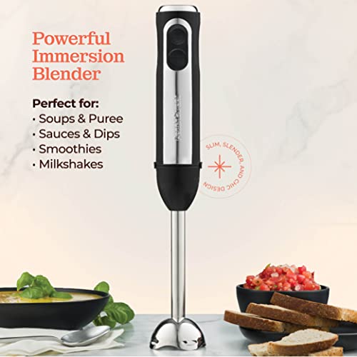 High Speed Immersion Blender, Electric Hand Blender 500 Watt with Turbo Mode, Detachable Base. Handheld Kitchen Gadget Blender Stick for Soup, Smoothie, Puree, Baby Food, 304 Stainless Steel Blades (Black)