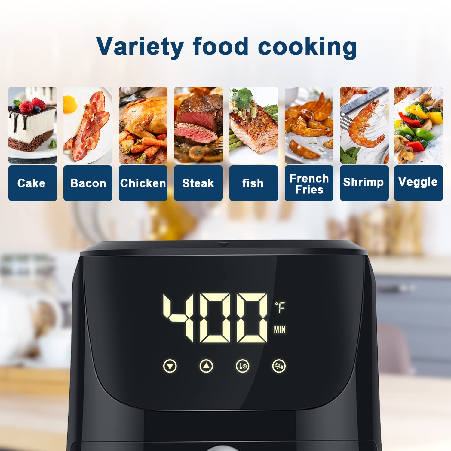 LATURE 4.2 QT Air Fryer Oven Cooker with Temperature and Time Control Dishwasher Non-stick Basket LED Digital Touch Screen 8 Cook Presets CE Certified Black (Black-Digital)