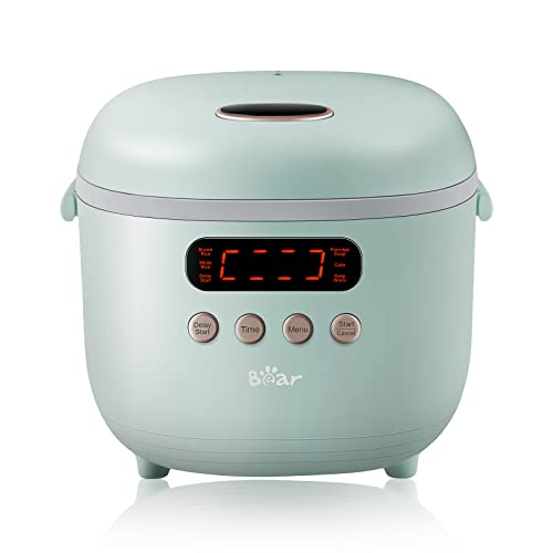 Bear Rice Cooker 8 Cups Cooked, Rice Cooker Small with 6 Cooking Functions, Advanced Fuzzy Logic Micom Technology, 24 Hours Preset Keep Warm, Non-Stick Inner Pot, 2L Green