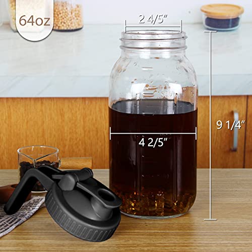 VA1KENE 64oz Cold Brew Coffee Maker - Mason Jar Pitcher With Lid and Spout,No Leaks Iced Coffee Maker With Stainless Steel Filter,Cold Brew Mason Jar for Coffee,Ice Tea,Lemonade and Cold Brew,(Black)