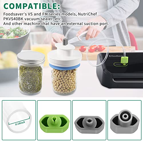 Mason Jar Sealer kit for FoodSaver Vacuum Sealer, Regular and Wide Mouth Mason Jar Vacuum Sealer Kit with Accessory Hose, Jar Sealer Attachment Compatible with All FoodSaver Vacuum Sealers