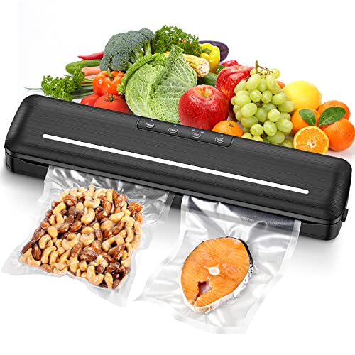 Vacuum Sealer Machine Automatic Air Sealing Vacuum Sealer for Food Saver with Dry/Moist Food Modes and Cutting Design with 10pcs 11.8 Inch Sealer Bags for Kitchen Food Sealer