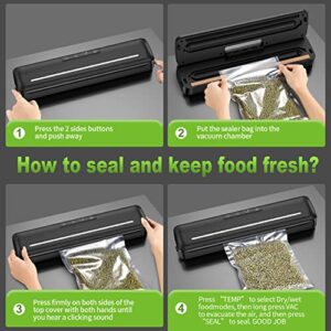 Vacuum Sealer Machine Automatic Air Sealing Vacuum Sealer for Food Saver with Dry/Moist Food Modes and Cutting Design with 10pcs 11.8 Inch Sealer Bags for Kitchen Food Sealer