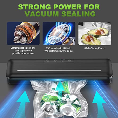 Vacuum Sealer Machine Automatic Air Sealing Vacuum Sealer for Food Saver with Dry/Moist Food Modes and Cutting Design with 10pcs 11.8 Inch Sealer Bags for Kitchen Food Sealer