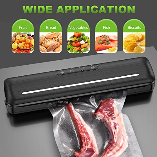 Vacuum Sealer Machine Automatic Air Sealing Vacuum Sealer for Food Saver with Dry/Moist Food Modes and Cutting Design with 10pcs 11.8 Inch Sealer Bags for Kitchen Food Sealer