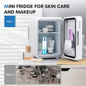 Ecowell WRE110 Mini Bedroom, 4L/6 Can Skincare Fridge with LED Mirror, AC/DC 12V Small Refrigerator for Skin Care Cosmetic Makeup Beauty Office Dorm Desk, White
