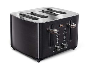 crux 4-slice toaster with extra wide slots & 6 setting shade control, black stainless steel