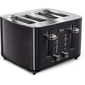 Crux 4-Slice Toaster with Extra Wide Slots & 6 Setting Shade Control, Black Stainless Steel