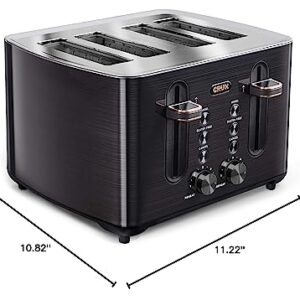 Crux 4-Slice Toaster with Extra Wide Slots & 6 Setting Shade Control, Black Stainless Steel