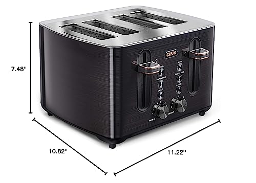 Crux 4-Slice Toaster with Extra Wide Slots & 6 Setting Shade Control, Black Stainless Steel