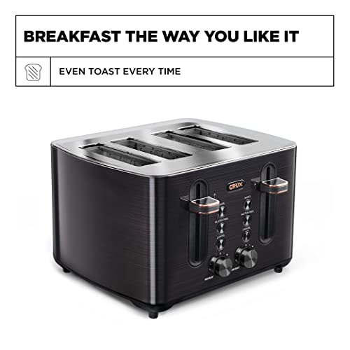 Crux 4-Slice Toaster with Extra Wide Slots & 6 Setting Shade Control, Black Stainless Steel