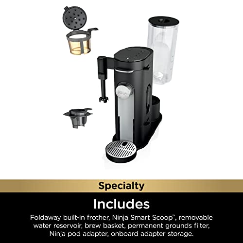 Ninja PB051 Pods & Grounds Specialty Single-Serve Coffee Maker, K-Cup Pod Compatible, Built-In Milk Frother, 6-oz. Cup to 24-oz. Travel Mug Sizes, Black