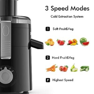 Juicer Machines, SiFENE Compact Centrifugal Juicer Extractor, Juice Maker for Vegetable and Fruit with 3-Speed Setting, BPA Free, Easy to Clean, Black