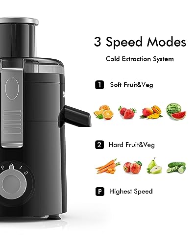 Juicer Machines, SiFENE Compact Centrifugal Juicer Extractor, Juice Maker for Vegetable and Fruit with 3-Speed Setting, BPA Free, Easy to Clean, Black