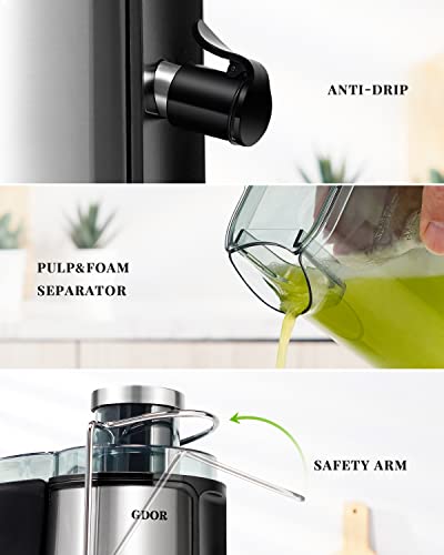 Juicer Machines with 1000W Motor, GDOR Extra Wide 3” Feed Chute Juicer, Juice Extractor for Whole Fruits and Vegetables, Easy to Clean Juice Maker, Centrifugal Juicer, BPA-Free, Anti-Drip, Silver