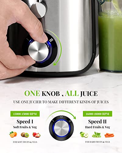 Juicer Machines with 1000W Motor, GDOR Extra Wide 3” Feed Chute Juicer, Juice Extractor for Whole Fruits and Vegetables, Easy to Clean Juice Maker, Centrifugal Juicer, BPA-Free, Anti-Drip, Silver