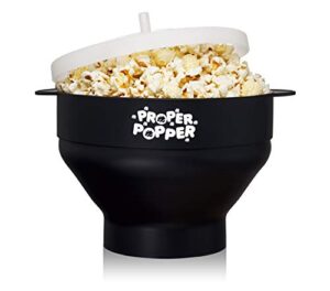 the original proper popper microwave popcorn popper, silicone popcorn maker, collapsible bowl bpa free & dishwasher safe - (black)