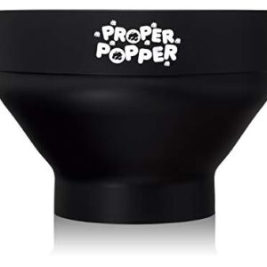 The Original Proper Popper Microwave Popcorn Popper, Silicone Popcorn Maker, Collapsible Bowl BPA Free & Dishwasher Safe - (Black)