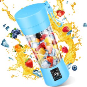 portable blender, personal size blender for smoothies and shakes with usb rechargeable and bpa-free, mini blender portable with 304 stainless steel blade, mini fruit juice mixer 380 ml capacity for kitchen, home and office (blue)