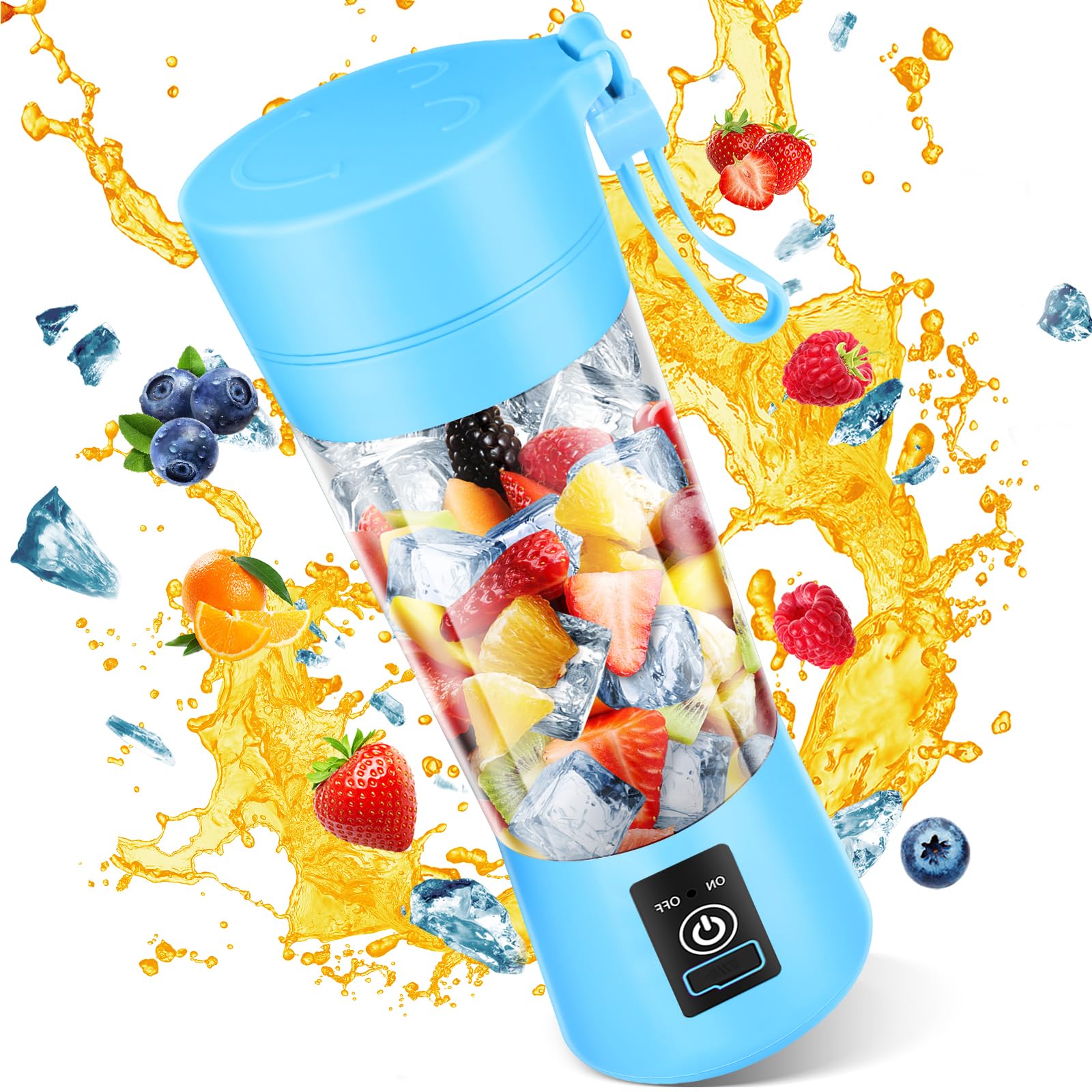 Portable Blender, Personal Size Blender for Smoothies and Shakes with USB Rechargeable and BPA-Free, Mini Blender Portable with 304 Stainless Steel Blade, Mini Fruit Juice Mixer 380 ML Capacity for Kitchen, Home and Office (Blue)