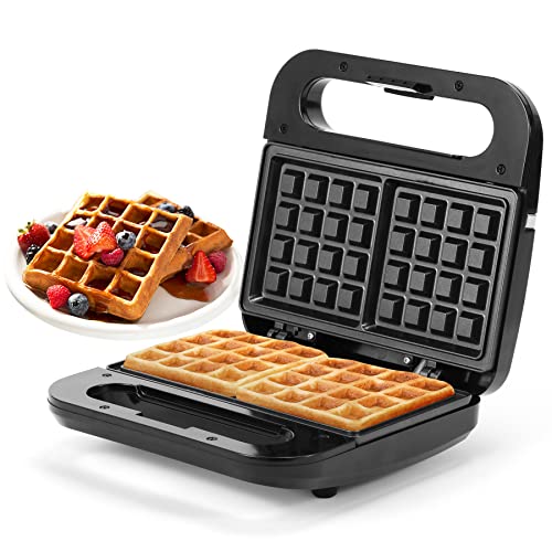 Grsimetia Waffle Maker, 2 Slices Mini Waffle Iron, Non-Stick Small Waffle Maker Mini with Indicator Lights, Compact Chaffle Maker for Breakfast, Easy to Clean, PFOA Free, Black