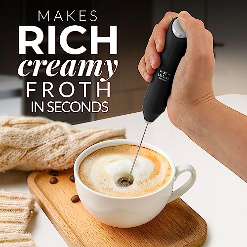 Zulay Powerful Milk Frother for Coffee - Portable & Compact Handheld Foam Maker for Lattes, Cappuccinos, Matcha, Hot Chocolate - Milk Foamer Frother - No Stand Electric Whisk (Black Silver)