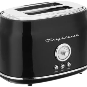 Frigidaire ETO102-BLACK, 2 Slice Toaster, Retro Style, Wide Slot for Bread, English Muffins, Croissants, and Bagels, 5 Adjustable Toast Settings, Cancel and Defrost, 900w, Black