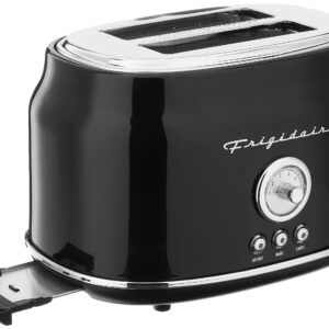 Frigidaire ETO102-BLACK, 2 Slice Toaster, Retro Style, Wide Slot for Bread, English Muffins, Croissants, and Bagels, 5 Adjustable Toast Settings, Cancel and Defrost, 900w, Black