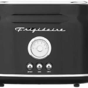 Frigidaire ETO102-BLACK, 2 Slice Toaster, Retro Style, Wide Slot for Bread, English Muffins, Croissants, and Bagels, 5 Adjustable Toast Settings, Cancel and Defrost, 900w, Black