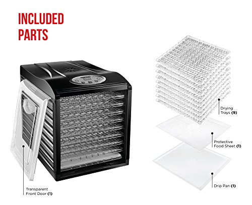 Chefman 9-Tray Food Dehydrator Machine Professional Electric Multi-Tier Food Preserver, Dried Meat or Beef Jerky Maker, Fruit & Vegetable Dryer with 9 Slide Out Trays & Transparent Door, Black