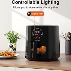 CROWNFUL 5 Quart Air Fryer with Viewing Window, Oilless Cooker, LCD Digital Touch Screen, 7 Cooking Presets and 53 Recipes, Nonstick Basket, Easy to Clean, 1500W ETL Listed (Black)