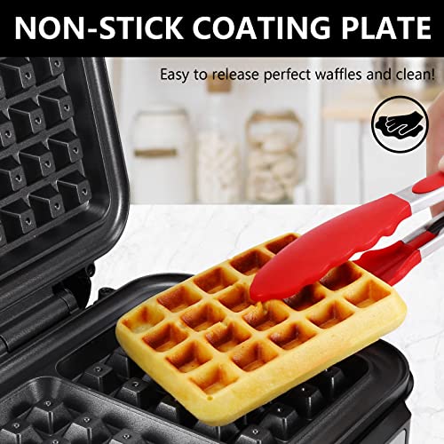 Extra Deep Belgian Waffle Maker MONXOOK, 2-Slice Non-Stick Waffle Iron with 5 Browning Knob, Classic 1" Thick Waffles, Anti-overflow, Recipes Included, PFOA Free, Stainless Steel