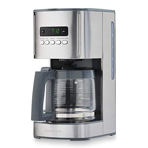 Kenmore Aroma Control 12-Cup Programmable Coffee Maker, Stainless Steel Drip Coffee Machine, Glass Carafe, Reusable Filter, Timer, Digital Display, Charcoal Water Filter, Regular or Bold