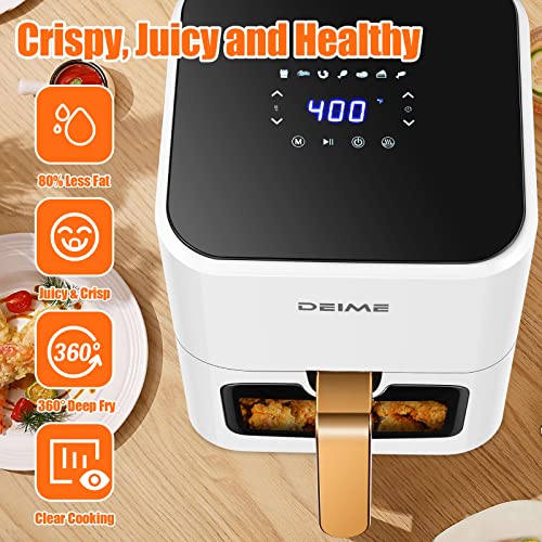 Air Fryer 4.2 QT Oilless Hot AirFryer 1200W Healthy Cooker Small Oven with 7 Presets, Digital LCD Touch Screen, Visual Cooking Window, Non-Stick Basket, Included Recipe (White)