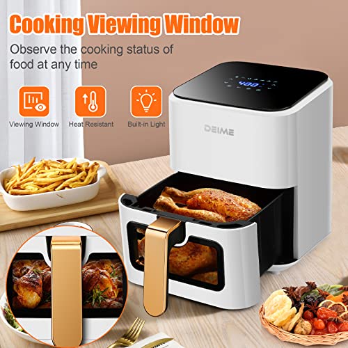 Air Fryer 4.2 QT Oilless Hot AirFryer 1200W Healthy Cooker Small Oven with 7 Presets, Digital LCD Touch Screen, Visual Cooking Window, Non-Stick Basket, Included Recipe (White)
