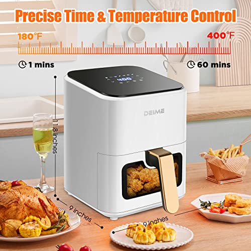 Air Fryer 4.2 QT Oilless Hot AirFryer 1200W Healthy Cooker Small Oven with 7 Presets, Digital LCD Touch Screen, Visual Cooking Window, Non-Stick Basket, Included Recipe (White)