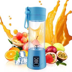 portable blender,personal blender for shakes and smoothies,personal size blenders with usb rechargeable mini fruit juice mixer, mini juicer smoothie blender bottles travel 380ml,blue