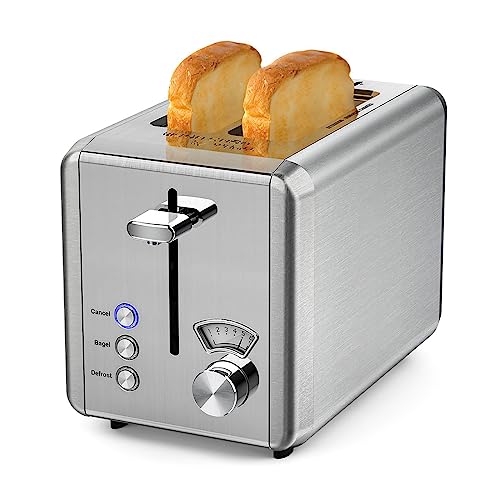 whall Toaster 2 slice Stainless Steel Toasters with Bagel, Cancel, Defrost Function, 1.5in Wide Slot, 6 Shade Settings, Removable Crumb Tray, High Lift Lever, for Various Bread Types (850W)