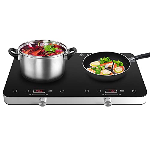 COOKTRON Double Induction Cooktop Burner, 1800w 2 burner Induction Cooker Cooktop, 10 Temperature 9 Power Settings Portable Electric Countertop Burner Touch Stove with Child Safety Lock & Timer