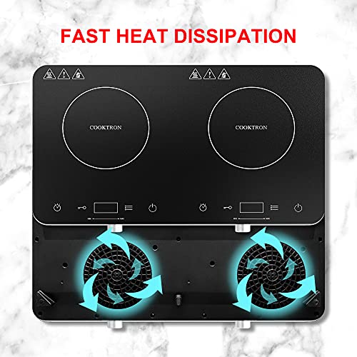 COOKTRON Double Induction Cooktop Burner, 1800w 2 burner Induction Cooker Cooktop, 10 Temperature 9 Power Settings Portable Electric Countertop Burner Touch Stove with Child Safety Lock & Timer