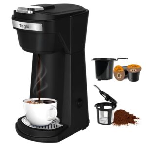 2 in 1 single serve coffee maker for k cup pods & ground coffee, mini k cup coffee machine with 6 to 14 oz brew sizes, single cup coffee brewer with one-press fast brewing, reusable filters, black