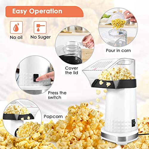 Popcorn Machine, High Pop Rate Hot Air Popcorn Maker with Measuring Cup Etl Certified, 2 Minutes Fast Making Popcorn Popper, BPA Free, No Oil Mini Popcorn Machine, Air Popper Popcorn Poppers for Home