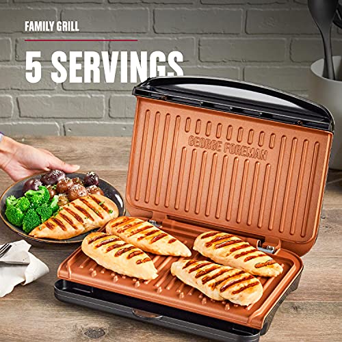 George Foreman 5-Serving Classic Plate Electric Indoor Grill and Panini Press, Space Saving Design, Black