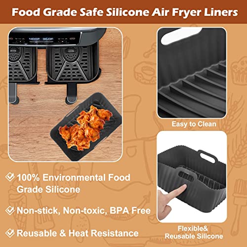 2Pcs Air Fryer Silicone Liners for Ninja Dual Air Fryer, Non-Stick Air Fryer Basket Accessories for Ninja DZ201/ DZ401 8-10 QT, Reusable Silicone Air Fryer Liners for Ninja Foodi