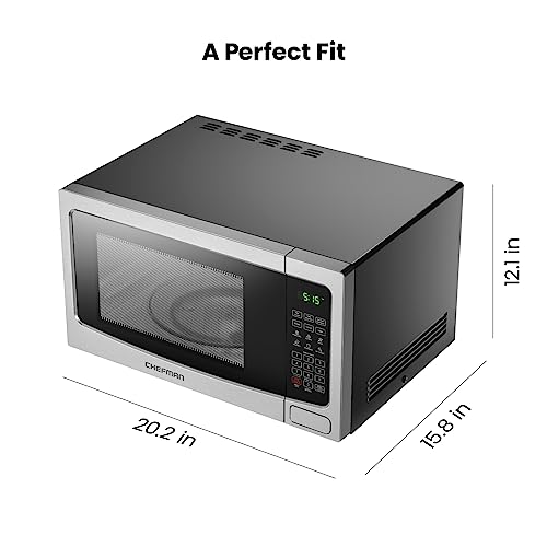 Chefman Countertop Microwave Oven 1.1 Cu. Ft. Digital Stainless Steel Microwave 1000 Watts with 6 Auto Menus, 10 Power Levels, Eco Mode, Memory, Mute Function, Child Safety Lock, Easy Clean