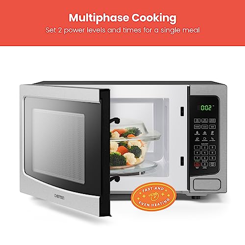 Chefman Countertop Microwave Oven 1.1 Cu. Ft. Digital Stainless Steel Microwave 1000 Watts with 6 Auto Menus, 10 Power Levels, Eco Mode, Memory, Mute Function, Child Safety Lock, Easy Clean