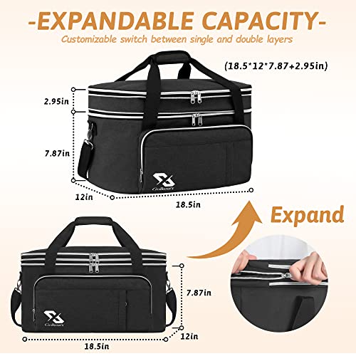 Golkcurx Double Layer Slow Cooker Bag for 6-8 Quart Oval CrockPot and Hamilton Beach Models, with Padded Adjustable Strap, Top Zip Compartment, and Front Pocket for Utensils(Bag Only)