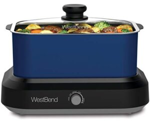 west bend 87905b slow cooker large capacity non-stick variable temperature control includes travel lid and thermal carrying case, 5-quart, blue