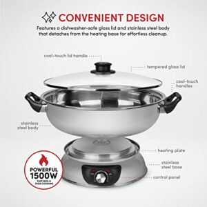 Aroma Housewares ASP-610 Dual-Sided Shabu Hot Pot, 5Qt, Stainless Steel Aroma Housewares 3 Uncooked/6 Cups Cooked Rice Cooker, Steamer, Multicooker, 2-6 cups, Black